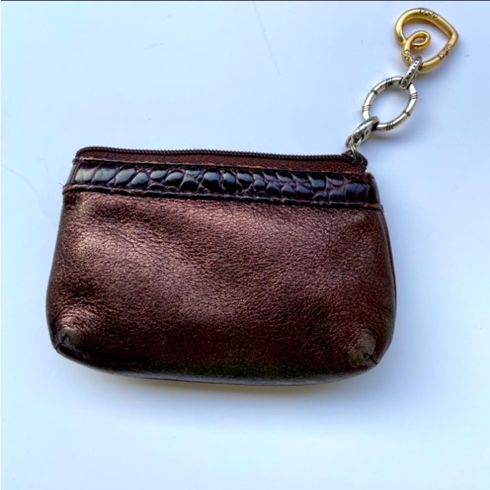 BRIGHTON Soft Leather Brown Coin Purse Pouch & Card Holder Zip Mini